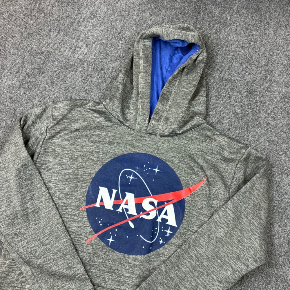 Wear Code NASA Graphic Hoodie Gray Space Dye Sweatshirt Mens Medium